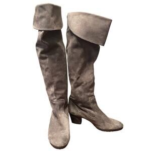 Gray Suede Knee High Handmade Boots n.d.c. 40 Tall Dressy Bohemian Earthy